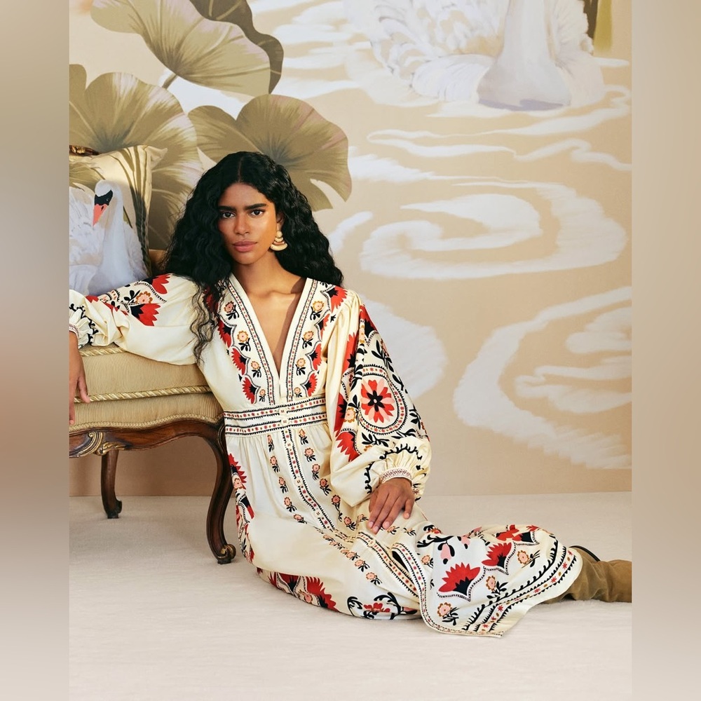 NWT Farm Rio Cream Cashew Mandala Maxi Dress - Picture 11 of 16